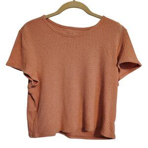 American Eagle Peach Waffle Knit Short Sleeve Crop Top Short Sleeve Shirt